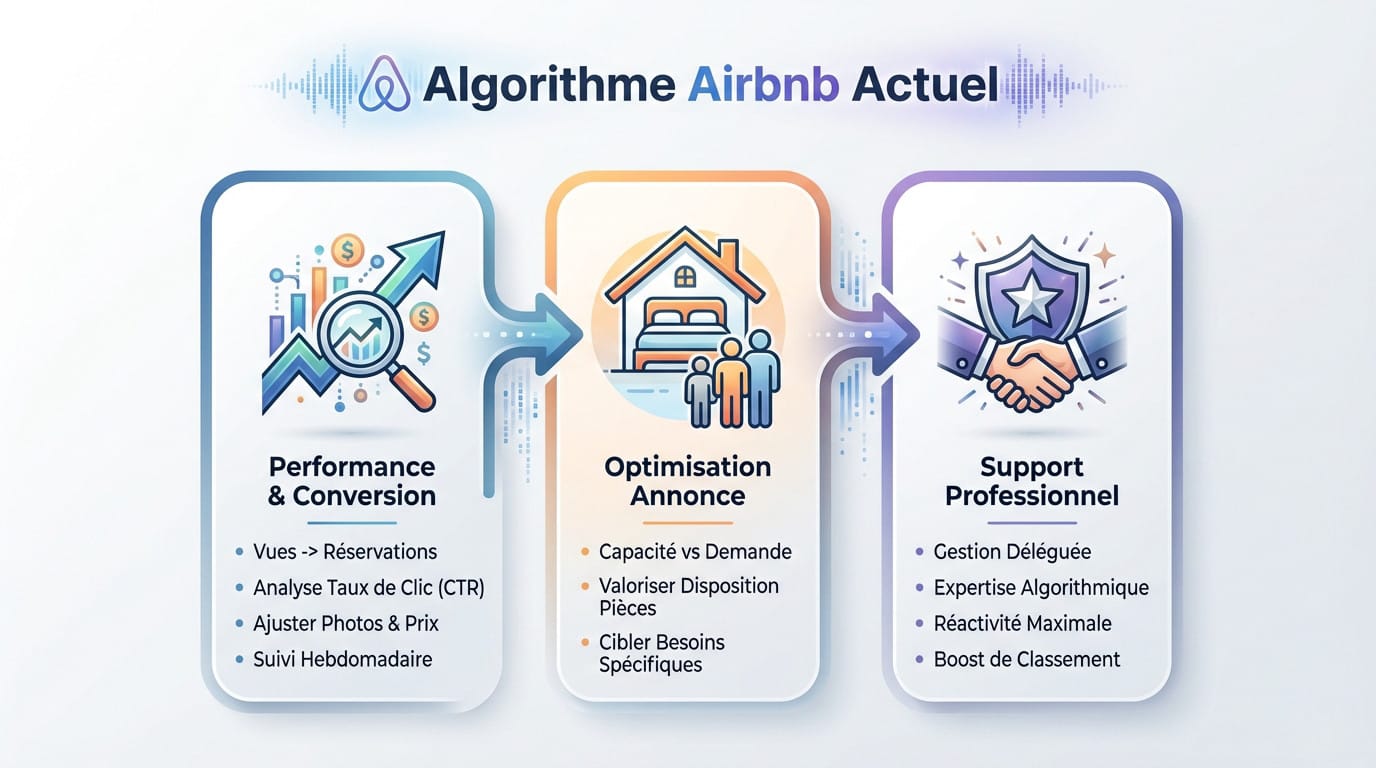 Schéma expliquant le fonctionnement de l'algorithme Airbnb en trois étapes