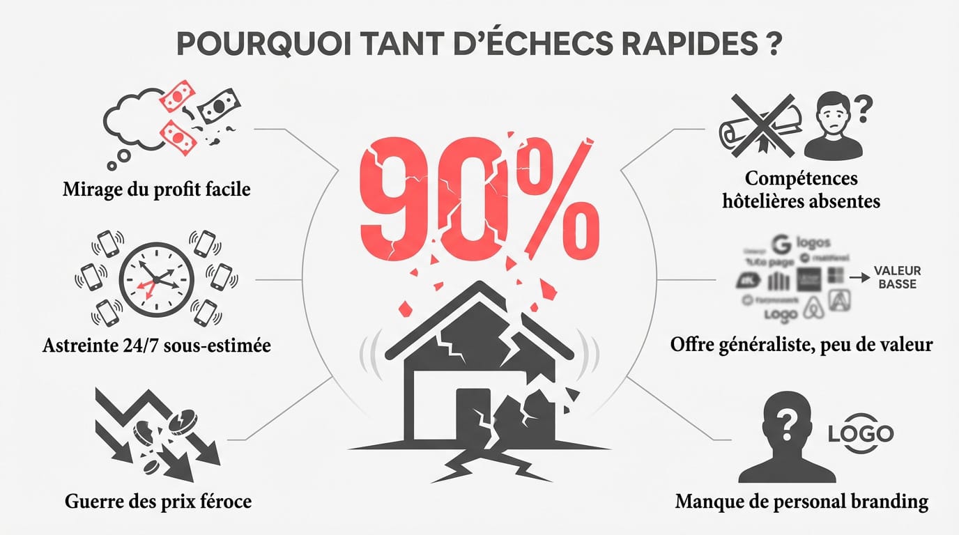 Graphique illustrant le fort taux d'échec des conciergeries Airbnb en France